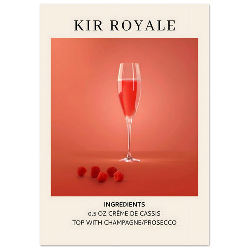 Artfulprints Poster met Lijst Kir Royale cocktail - Ingrediënten   - 30x40 cm - Rood