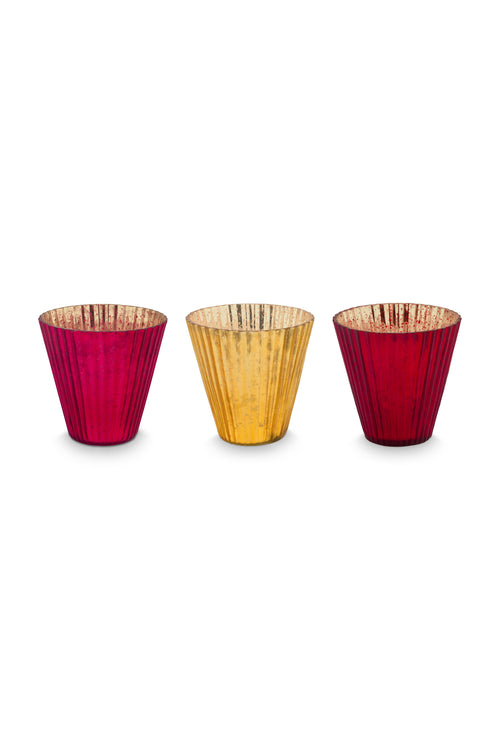 Pip Studio Waxinelichthouders Set 3 - Glas - Rood - 10x10.5cm