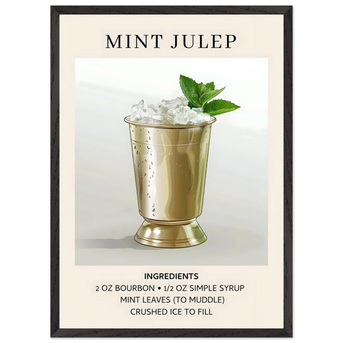 Artfulprints Poster met Lijst Mint Julep cocktail - Ingredients   - 50x70 cm - Grijs