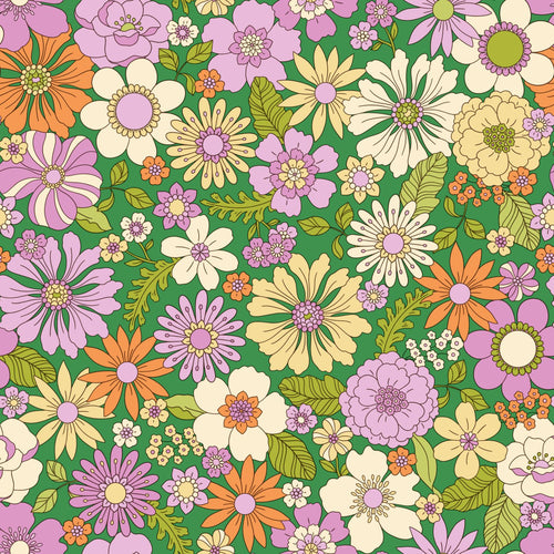 ESTAhome behang retro bloemen groen, paars, beige en oranje - 50 x 900 cm - 131808