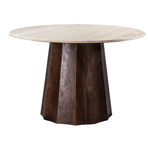 Giga Meubel Eettafel Lucio - Rond Walnoot/Travertin - 120x120x76cm - vtwonen shop