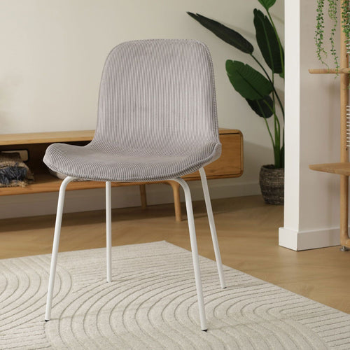 Nolon Nora-Fé Eetkamerstoel Ribstof Warm Grijs - Stof - Witte Poten - vtwonen shop