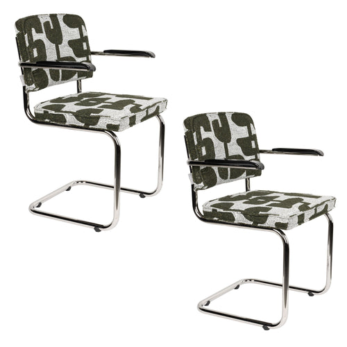 Zuiver Ridge Deco Symbols Eetkamerstoelen Armleuning Groen  - Set van 2