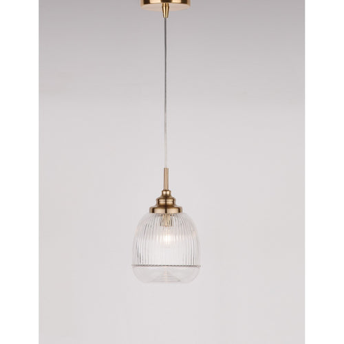 Merano Estevan 15 cm bol hangende plafondlamp satijn goud metaal helder glas LED E14