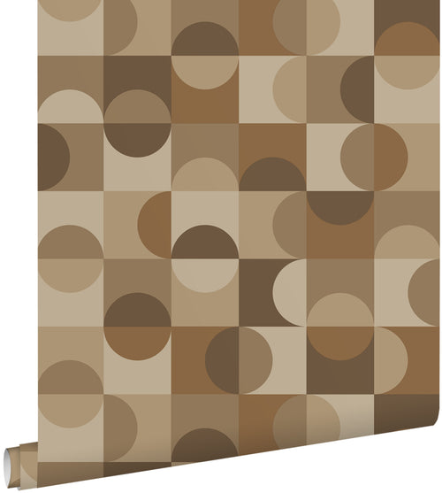 ESTAhome behang cirkels in Bauhaus stijl beige en bruin - 50 x 900 cm - 131239 - vtwonen shop