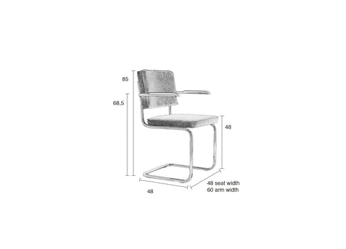 Zuiver Ridge Rib Eetkamerstoelen met armleuning Zwart - Set van 2 - vtwonen shop