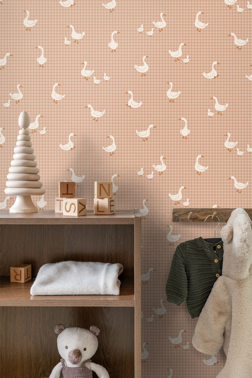 ESTAhome behang schattige ganzen terracotta roze - 50 x 900 cm - 132185