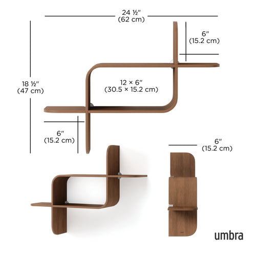 Umbra wandplank Montage - 64 x 48 x 16 cm - Licht walnoot
