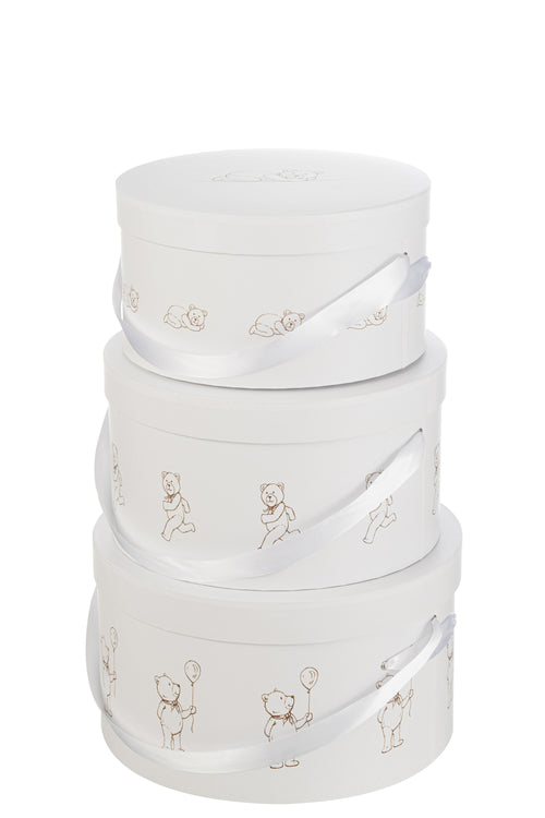 J-Line doos Beer Rond - karton/riet - wit - set van 3