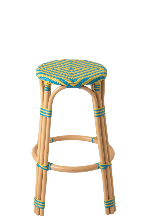J-Line kruk Geo - polyresin/rotan - geel/azuurblauw - 2 stuks