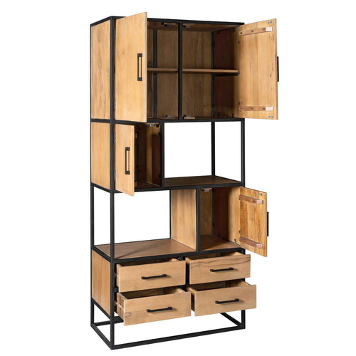 StarFurn Vakkenkast Denver - Naturel Hout/Metaal - 90x45x200cm - vtwonen shop