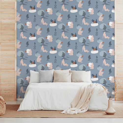 Walls4You behang menselijke silhouetten vergrijsd blauw - 53 cm x 10 m - 640349