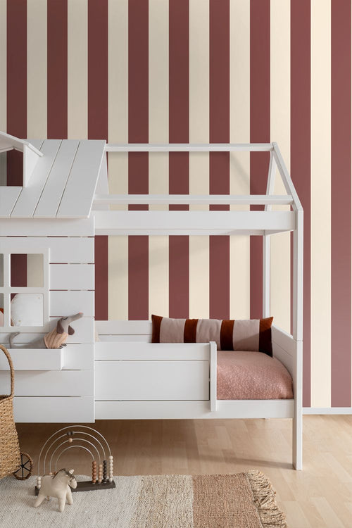 ESTAhome behang strepen bordeaux rood en wit - 50 x 900 cm - 131970