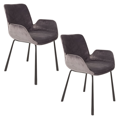 Zuiver Brit Eetkamerstoelen armleuning Donkergrijs - Set van 2 - vtwonen shop