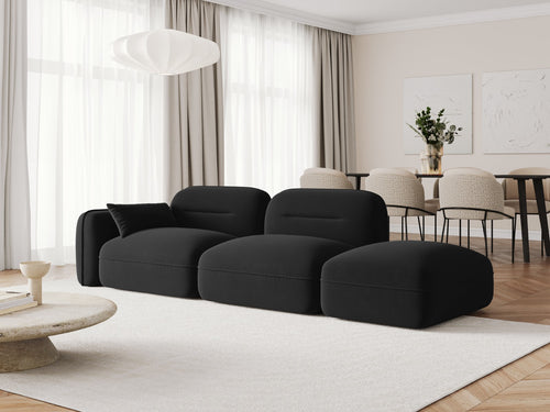 Cosmopolitan Design Rechte modulaire bank Sydney 3-zits, flueel, zwart - 90x295x70cm