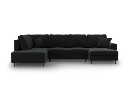 Cosmopolitan Design Links panoramische slaapbank met opbergdoos Kyoto 7-zits, flueel zwart - 194x313x88cm