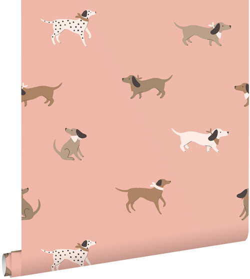 ESTAhome behang honden roze en bruin - 50 x 900 cm - 131380