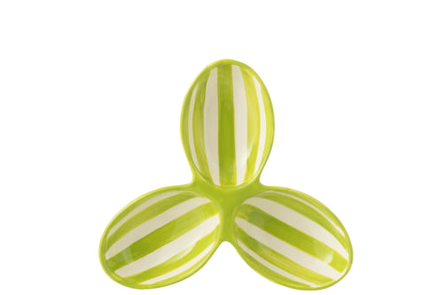 J-Line serveerschaal Granada Stripes Clover - keramiek - wit/groen