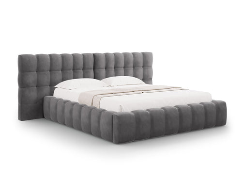 Cosmopolitan Design Opbergbed met dubbel hoofdbord Bali 140x200cm, flueel, grijs - 230x200x100cm