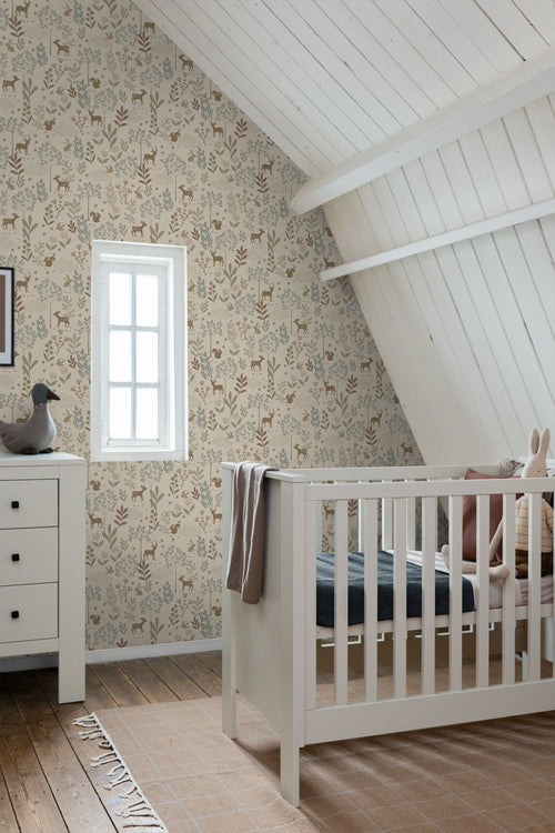 ESTAhome behang bos met bosdieren beige en groen - 53 cm x 10.05 m - 131227