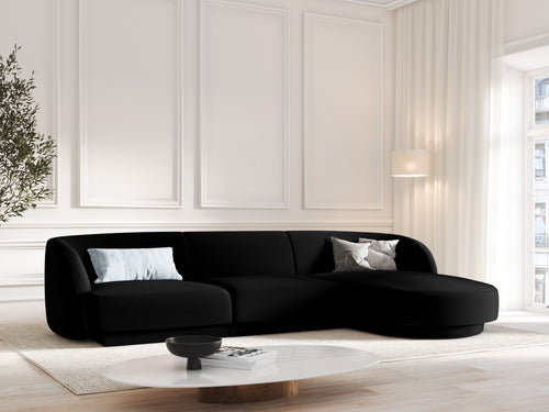 Micadoni - Rechter hoekbank "Miley" 4 zitplaatsen, flueel, zwart - 156x255x70cm