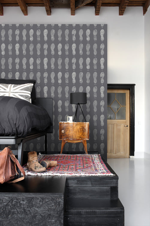 ESTAhome behang stadskaarten in vorm van schoenzolen donkergrijs - 53 cm x 10.05 m - 128820
