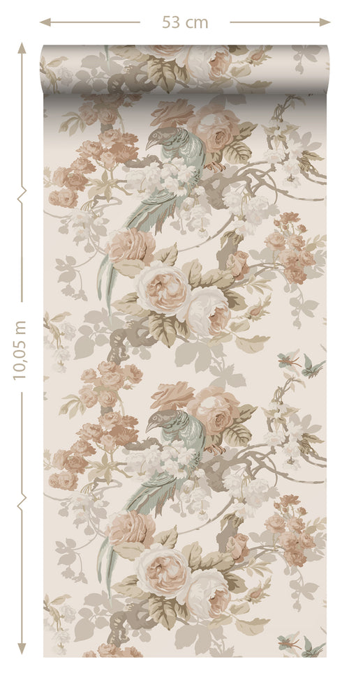 ESTAhome behang bloemen en vogels beige - 50 x 900 cm - 139807 - vtwonen shop