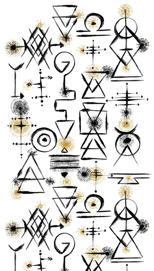 Livingwalls fotobehang etnisch motief wit, zwart en goud - 159 x 280 cm - AS-391981