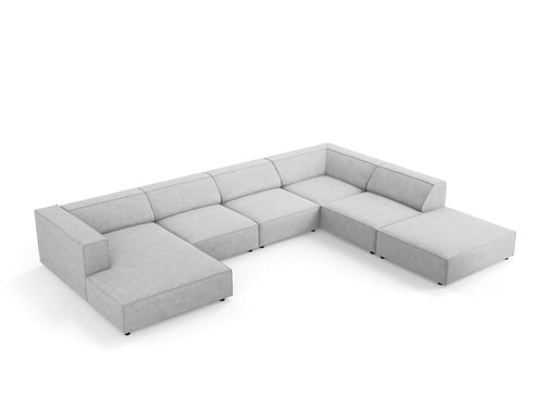 Cosmopolitan Design Panoramische hoekbank rechts Arendal 7-zits, chenille met ribbeleffect, lichtgrijs - 262x364x70cm