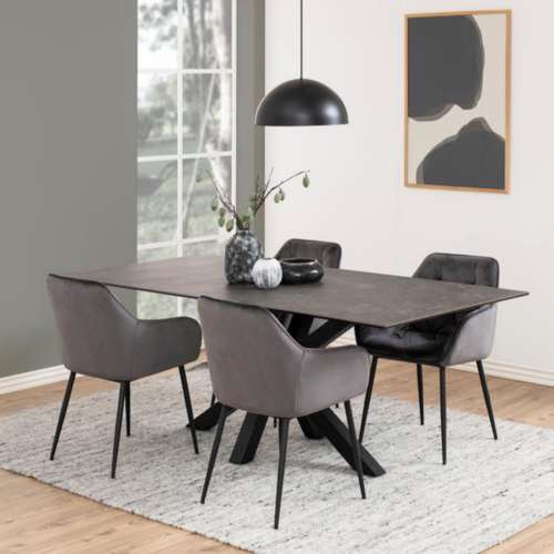 BRAM Eetkamerstoel Moala - Set Van 2 - Fluweel Grijs Met Mat Zwarte Poten - vtwonen shop