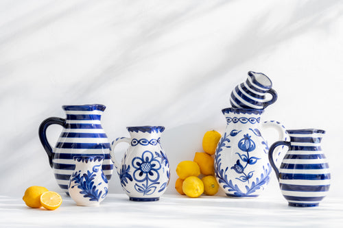 J-Line kruik Granada - keramiek - wit/blauw - medium