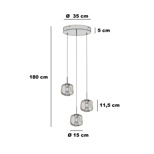 Freelight hanglamp Rosa - 3 lichts - 30  x 180   cm - rosé goud