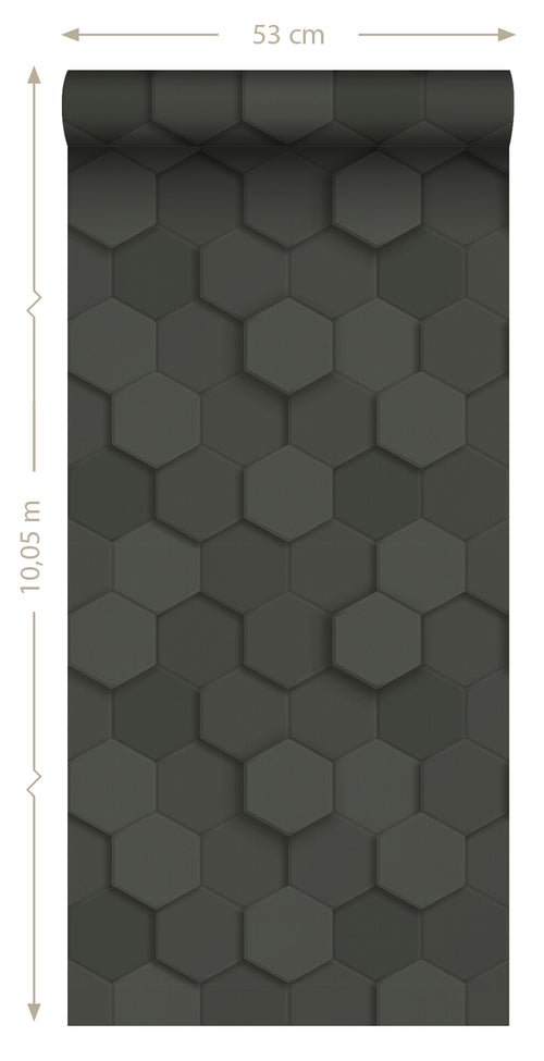 Origin Wallcoverings behang 3d hexagon motief zwart - 53 cm x 10.05 m - 347854 - vtwonen shop
