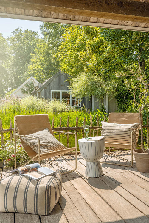 vtwonen Bijzettafel - Gestreept - Tafel van Metaal - Donkerblauw - 35,5x46cm