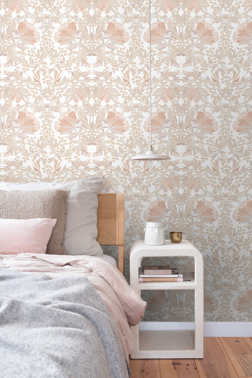 ESTAhome behang vintage bloemen in art nouveau stijl zand beige en licht terracotta - 53 cm x 10.05 m - 139613 - vtwonen shop