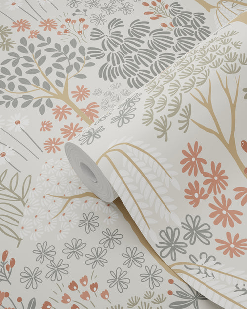 ESTAhome behang bomen en bloemen vergrijsd groen en terracotta - 50 x 900 cm - 131187 - vtwonen shop