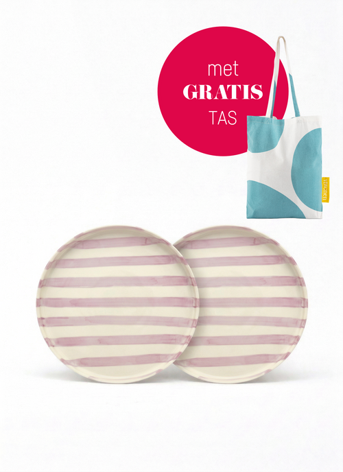 vtwonen -  Lunchbord - Strepen - Lila - Set van 2 - Keramiek - 20cm