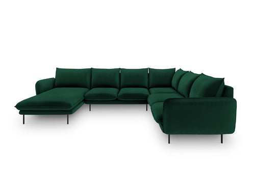 Cosmopolitan Design Panoramische hoekbank rechts Vienna 7-zits, flueel, flessengroen - 235x330x95cm