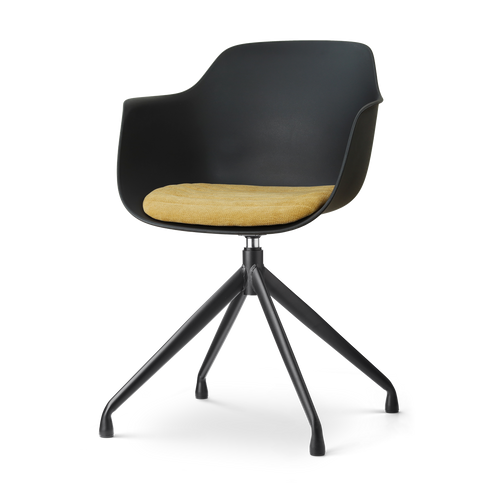 Nolon Nola-Liz draaibare eetkamerstoel zwart met warm oker zitkussen - zwart onderstel