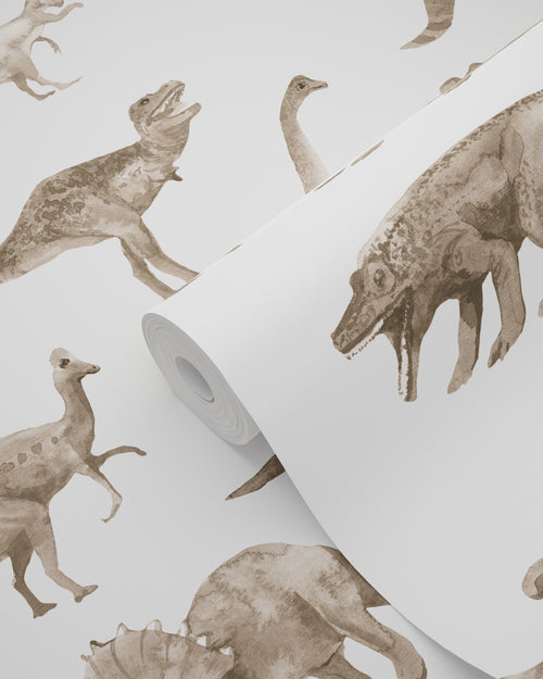 ESTAhome behang dinosaurussen donker beige - 50 x 900 cm - 131202