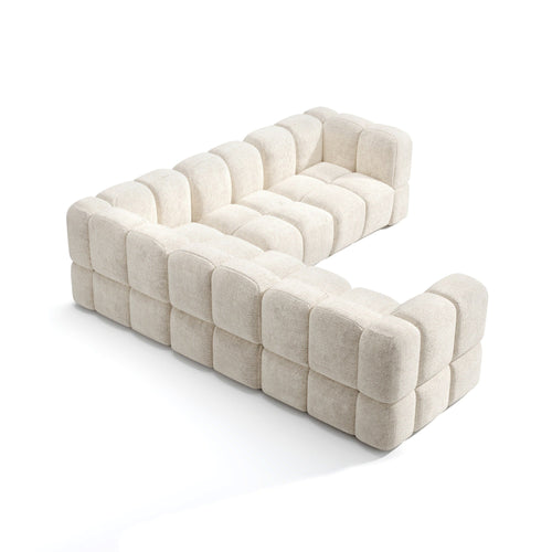 Sia Home - Modulaire panoramische hoekbank links NUBI - Fluweel met structuur - Crème - 570cm