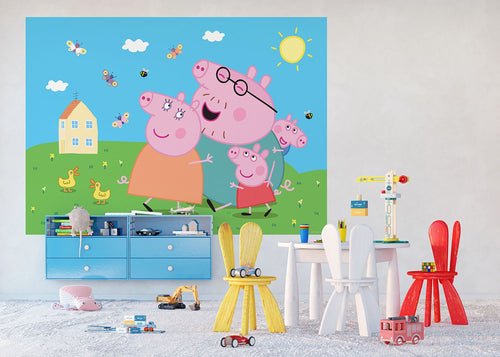 Sanders & Sanders fotobehang Peppa Pig groen, blauw en roze - 182 x 252 cm - 601278