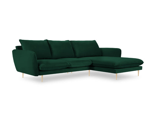 Cosmopolitan Design rechter hoekbank Vienna 5-zits, flueel, flessengroen - 170x255x95cm