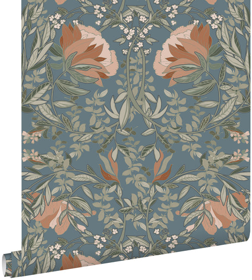 ESTAhome behang vintage bloemen in art nouveau stijl vergrijsd blauw - 0.53 x 10.05 m - 139643 - vtwonen shop