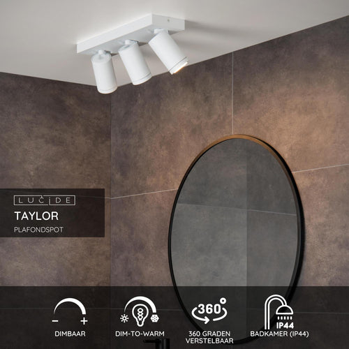 Lucide plafondspot badkamer TAYLOR - 3xGU10 - Wit - vtwonen shop