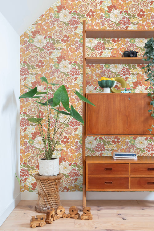Borastapeter behang retro bloemen oranje - 53 cm x 10.05 m - 661022 - vtwonen shop