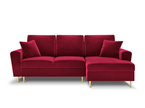 Cosmopolitan Design Converteerbare hoekbank rechts met opbergdoos Kyoto 4-zits, flueel, rood - 145x241x88cm