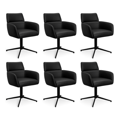 Furnhouse eetkamerstoelen armleuning Marco - Zwart - Leer - Set van 6
