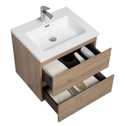 Badplaats Badkamermeubel Set Angela 60 cm – Kastanje Eiken – Badmeubel met Wastafel