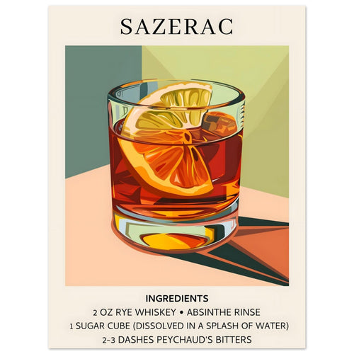 Artfulprints  Sazerac cocktail - Ingrediënten   poster 50x70 cm - vtwonen shop